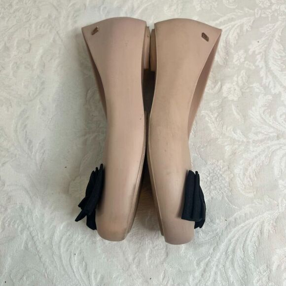 Melissa Pink Ballet Flats with Black Bow Rubber Slip On Size 7 - Picture 6 of 11